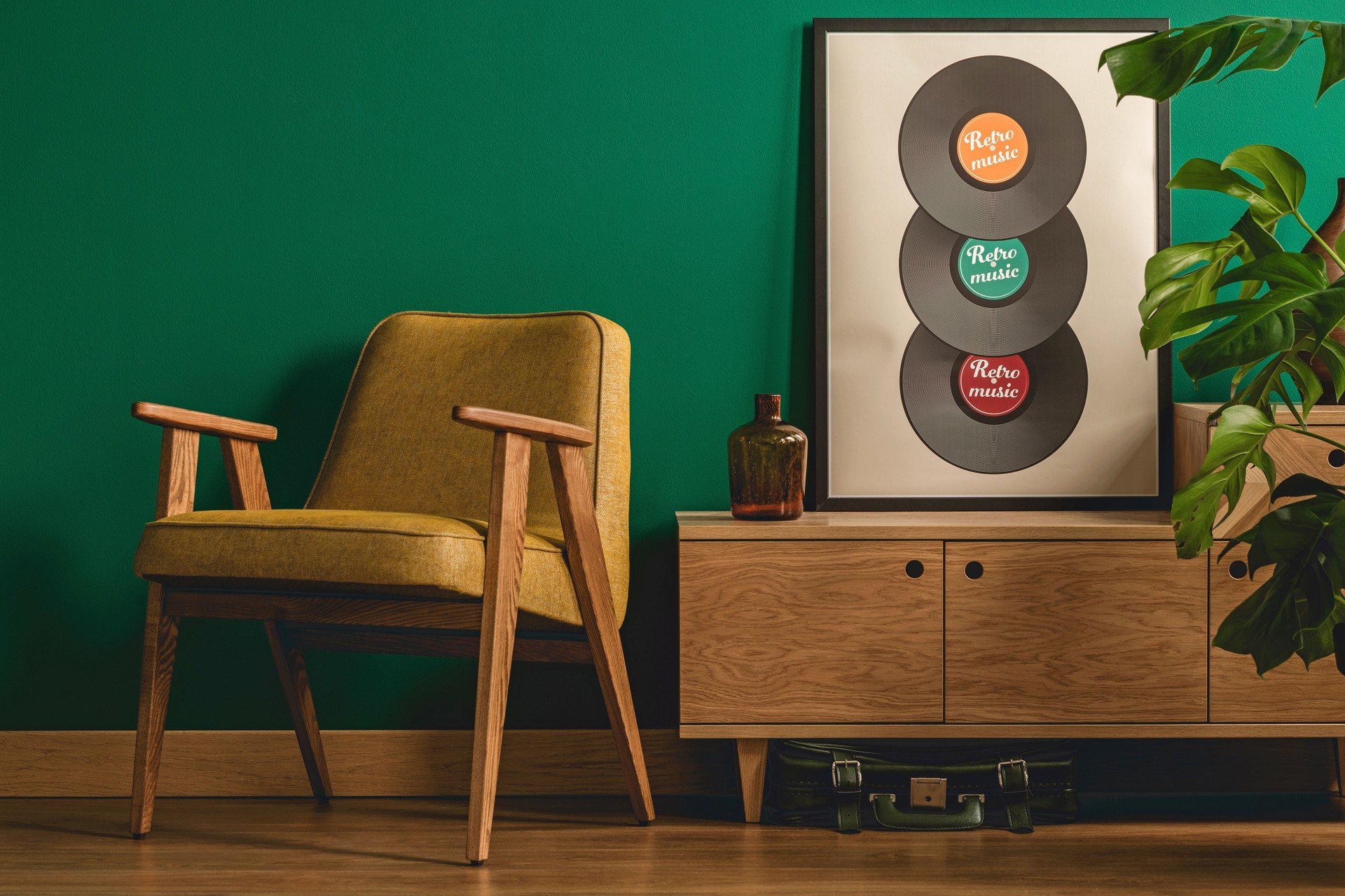Armchair next to cabinet